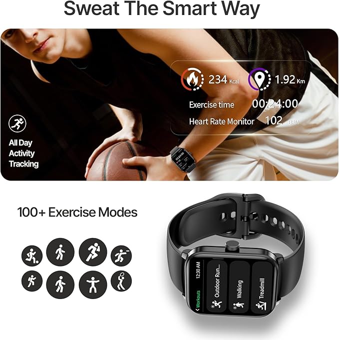 Smart Watch for Men Women, GPS Built-in, Bluetooth Calling, Heart Rate & Sleep Health Monitor, Stress Manage, IP68 Waterproof, 100+ Sports Mode, Smartwatch for Android & iPhone, Black