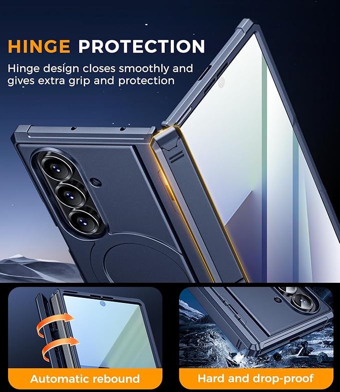 for Samsung Galaxy Z-Fold-7 Case: Magnetic Shockproof [Dual-Stand] [Hinge Protection] [Fit for Magsafe] [Anti-Scratch] [Anti Spy] Protective Phone Cover for ZFold 7 5G 2025 (Blue)