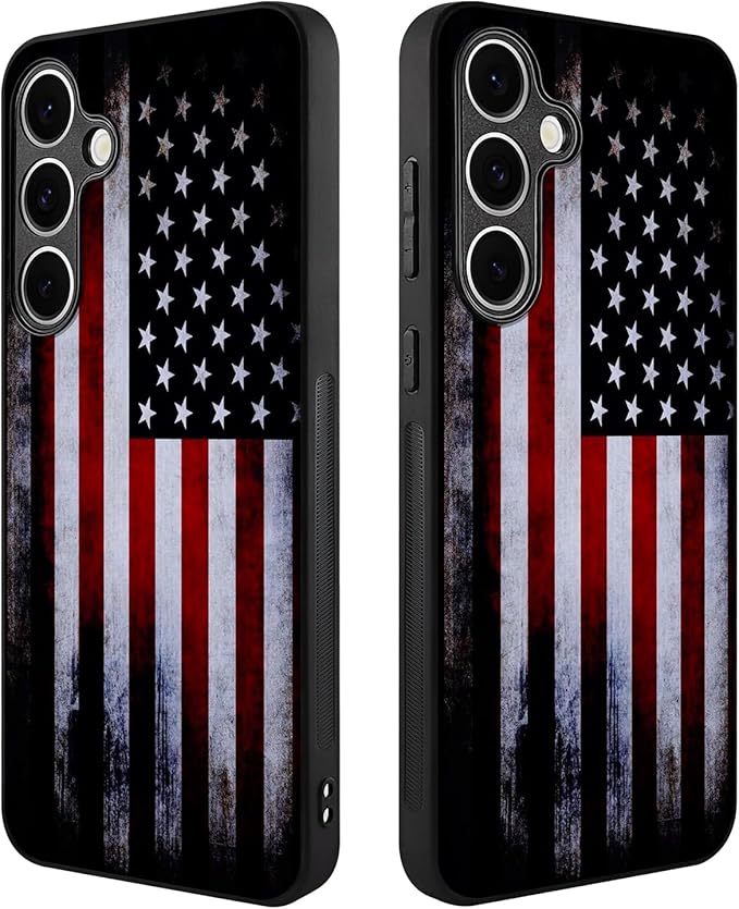Compatible with Samsung Galaxy S24 Fe Case American Flag Pattern Military-Grade Drop Protection Non-Slip Sides Anti-Scratch Back Shockproof Lightweight Slim Case for Samsung Galaxy S24 Fe