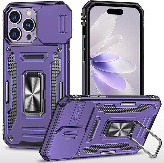Case for iPhone 14 Pro iPhone Case iPhone 14 Pro Phone Case with Camera Lens Cover, with Ring Holder Kickstand, fit Magnetic Car Mount, for iPhone 14 Pro (Purple)