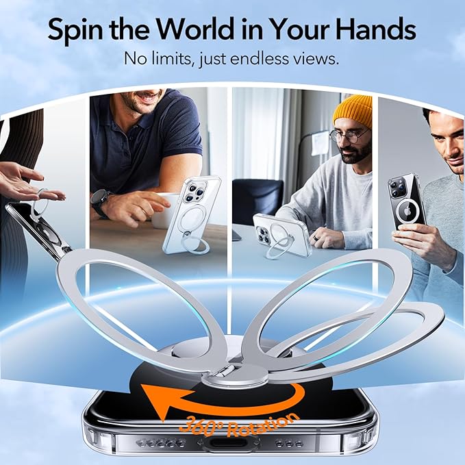 Anqrp 360° All-in-ONE Crystal Clear Case for iPhone 13 Pro with Rotatable Magnetic Stand, Compatible with Mag-Safe, Anti-Yellowing Transparent MIL-Grade Shockproof Phone Case Cover for iPhone 13 Pro