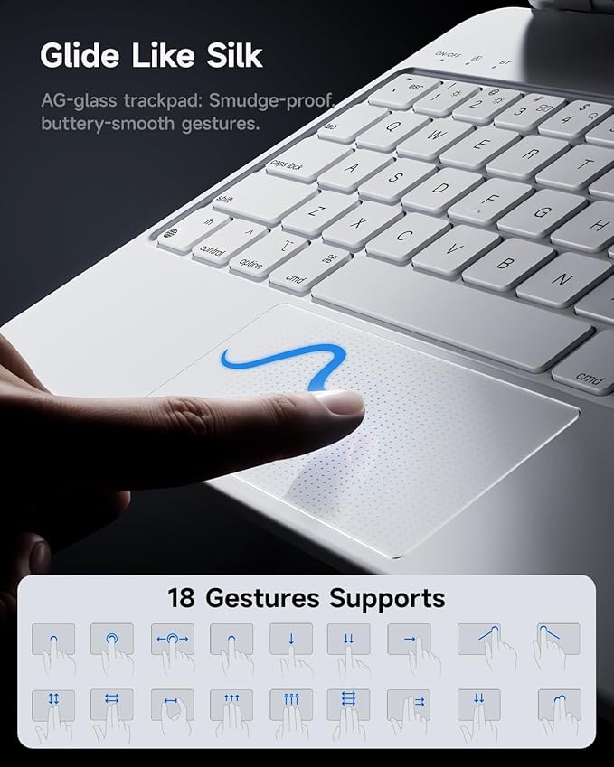 HOU Keyboard Case for iPad A16 11/10, Magnetic Magic-Stand, Floating Design, Durable Spindles, Multi-Touch Trackpad, 7 Colors Backlit, Stain Resistant PU, Bluetooth