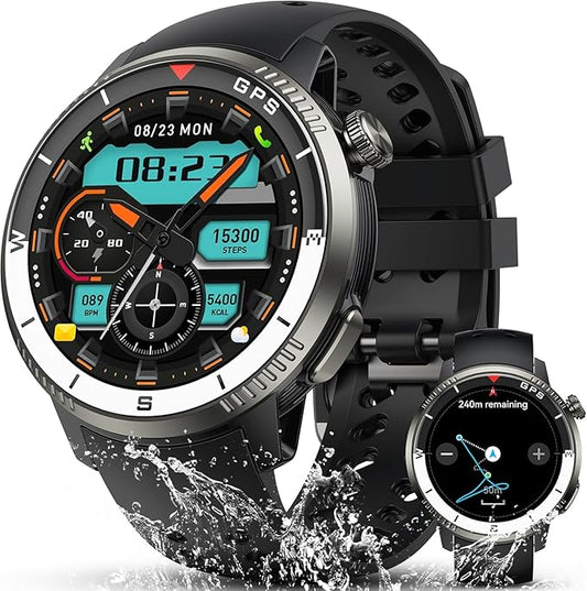 Military Smart Watch(Answer/Make Call), GPS Smartwatch for Men Women, 1.43" HD AMOLED Display, Fitness Activity Tracke with 170+ Sport Modes, 5 ATM Water-Resistance, Stress, Heart Rate, Sleep Monitor