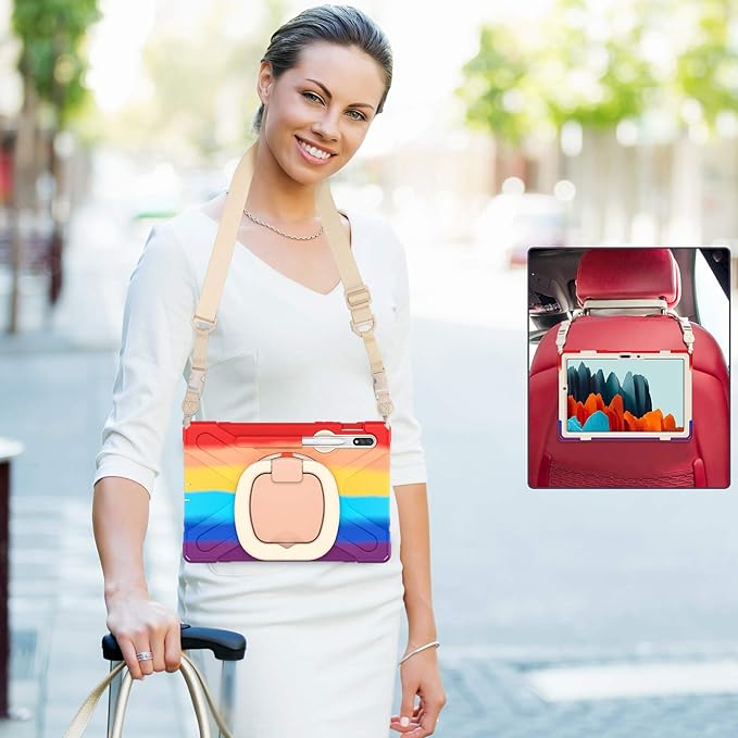 360 Rotation Portable Case for Galaxy Tab S8 11/'' / S7 11 inch with S Pen Holder Rugged Rotating Stand Hand Strap Shoulder Carrying Outdoor Cover (Colourful Red)