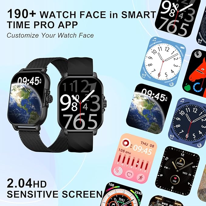 Smart Watches for Men Women Fitness Tracker Watch 2.04 HD Screen Sport Watch with ChatGpt AI Voice 3 Bands Step Counter 24/7 Heart Rate Sleep Monitor Smartwatch for Android iOS (Black)