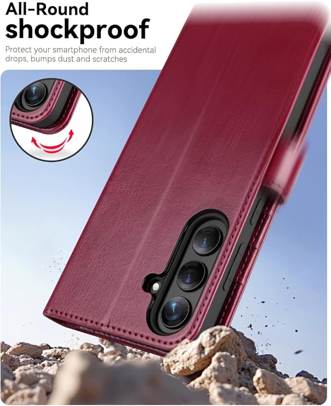 OCASE Compatible with Galaxy S25 FE Wallet Case, PU Leather Flip Folio Case with Card Holders RFID Blocking Kickstand [Shockproof TPU Inner Shell] Protective Phone Cover 2025, Burgundy