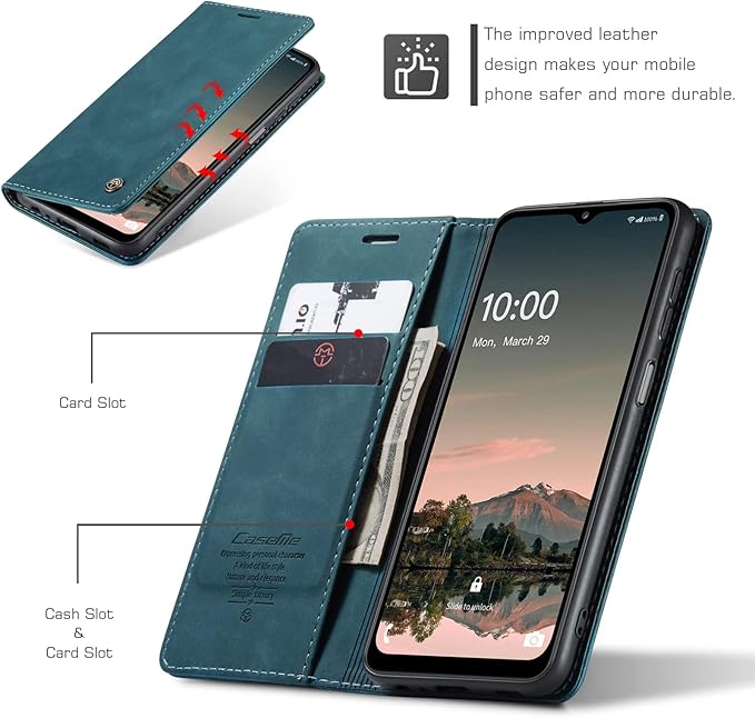 for Samsung Galaxy A32 5G Case, Flip Wallet Leather Case with Card Holder Magnetic Closure Shockproof Kickstand Protective Phone Cases Cover for Samsung A32 5G,Blue-Green