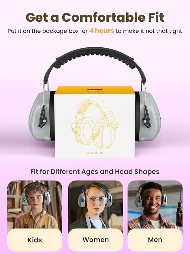 Dr.meter Hearing Protection Earmuffs, 31dB Noise Reduction Safety Ear Muffs with Adjustable Headband for Adults Kids Autism Sensory, Ear Muff for Yard Work, Mowing or Hunting -Grey