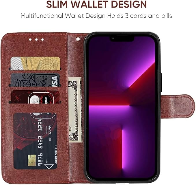 Case for iPhone 13 Case, iPhone 14 Wallet Case with Tempered Glass Screen Protector, Flower Leather Flip Credit Card Holder Stand Phone Cover Cases for iPhone 14 Brown