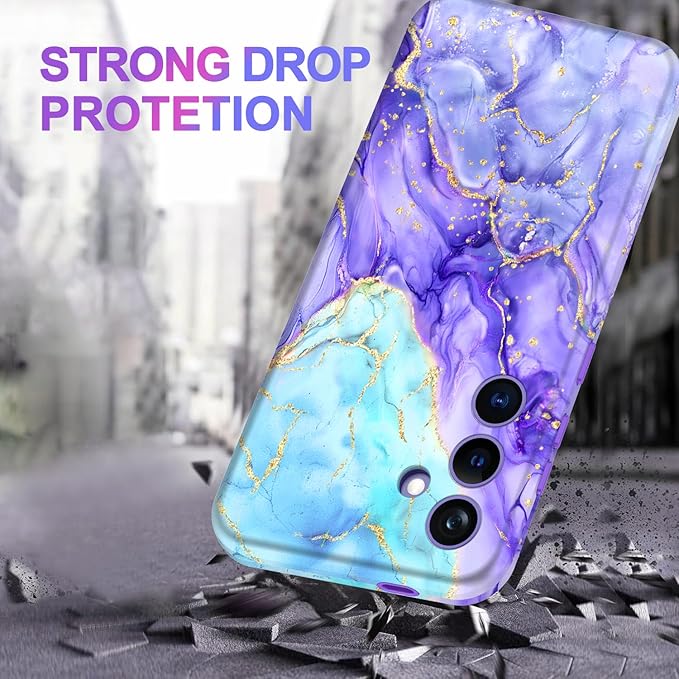 Casetego for Galaxy S24 Case,Compatible with MagSafe,[Military Grade Drop Test] Full Body Protection Slim Shockproof Rugged Marble Women Case for Samsung Galaxy S24 6.2 inch,Cobalt Violet