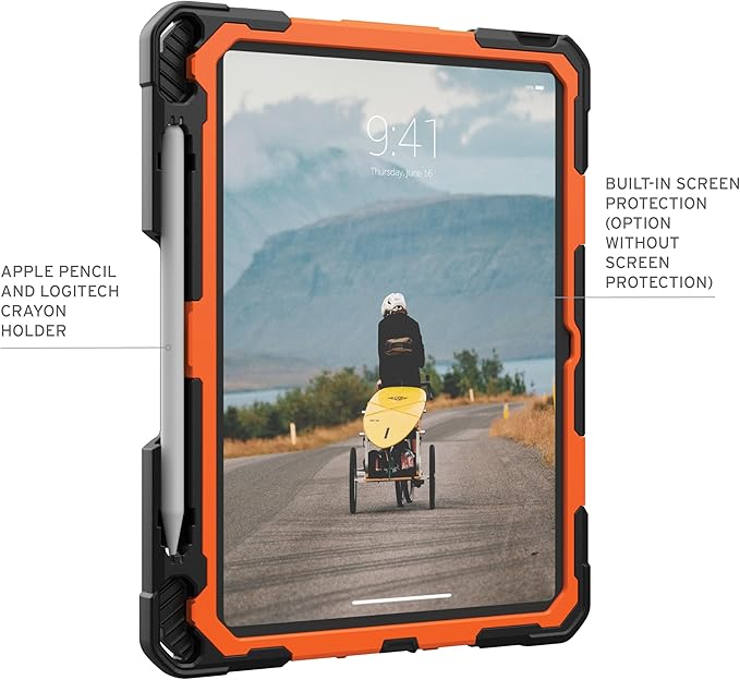 URBAN ARMOR GEAR UAG Designed for iPad 11" A16 11th Gen 2025, 10.9" 10th Gen 2022 Case w/Built-in Screen Protector A3354 A3355 Rugged Protective Cover w/Kickstand & Hand Strap, Plasma Orange/Black