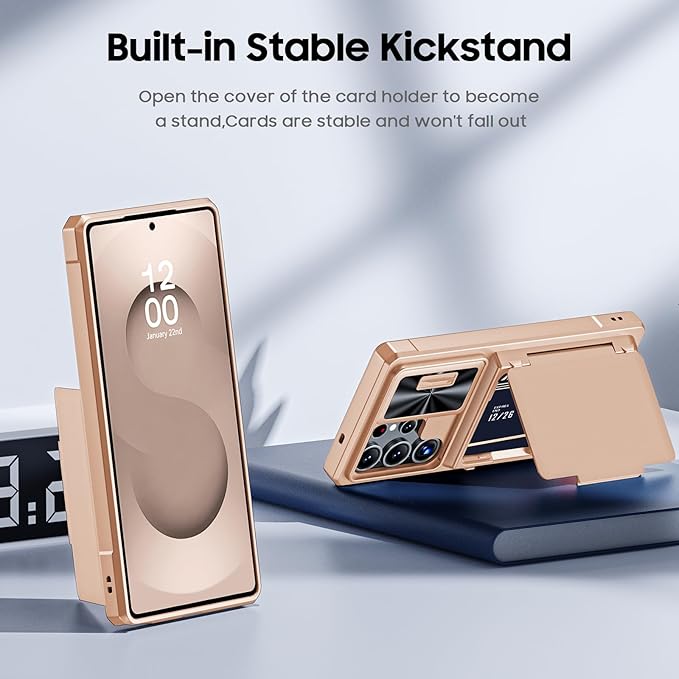 for Samsung Galaxy S25 Ultra Case Wallet with RFID [Cards Holder][Camera Cover][Edge Raised] Full Body Shockproof Silicone Protective Phone Case for Galaxy S25 Ultra 6.9" 2025 (Champagne Gold)