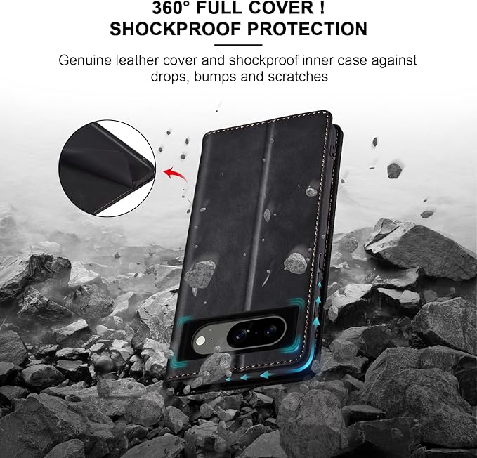 Jasonyu Flip Wallet Case for Google Pixel 8,Leather Magnetic Folio Cover with Card Holder,Kickstand - TPU Shockproof Durable Protective Phone Case,Black
