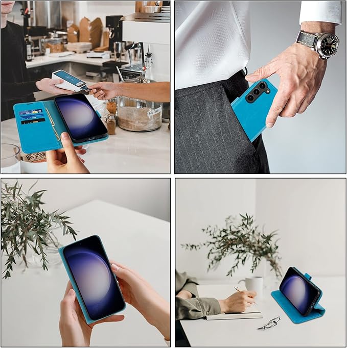 MONASAY Wallet Case Compatible for Galaxy S23 5G,[RFID Blocking] Flip Folio Leather Cell Phone Cover with Credit Card Holder, 6.1 inch, Blue