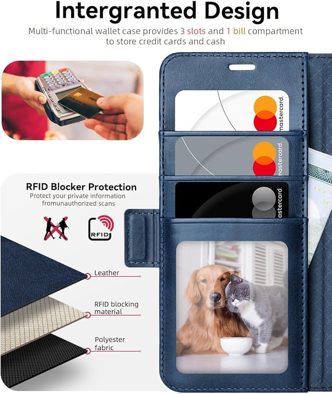 OCASE Compatible with Galaxy S25 Wallet Case, PU Leather Flip Folio Case with Card Holders RFID Blocking Kickstand [Shockproof TPU Inner Shell] Protective Phone Cover 6.2 Inch 2025, Retro Blue