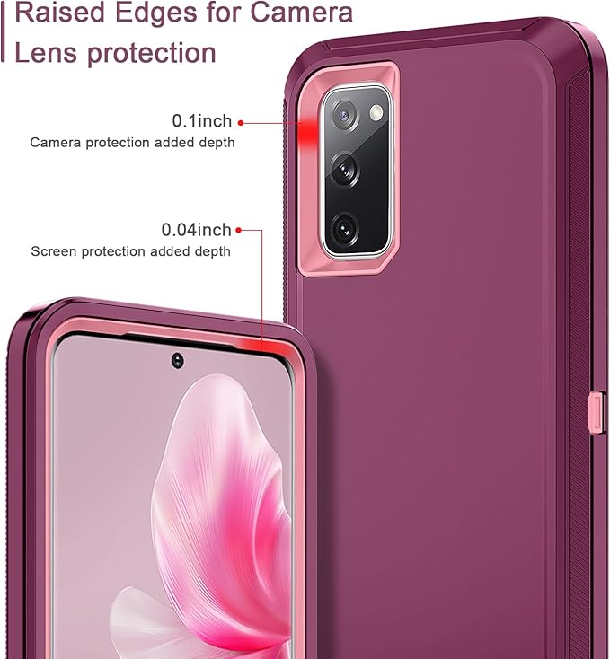 for Samsung Galaxy S20 FE 5G Case Heavy Duty Protective Shockproof Dropproof 3-Layer Full Body Protection [Without Screen Protector] Tough Rugged Case for Galaxy S20 FE,Purple/Pink