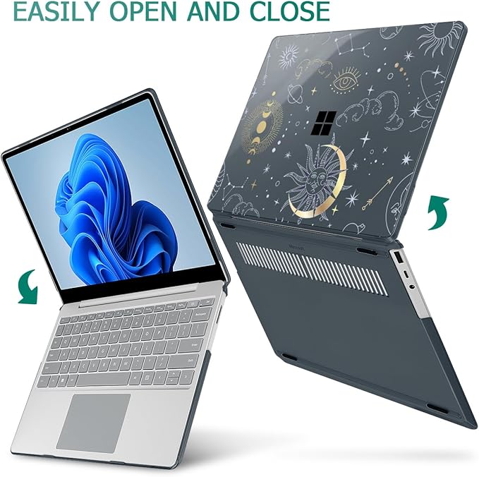 Tuiklol Case for 12.4 Inch Microsoft Surface Laptop Go 3/2 / 1 2023-2020 Releases, Plastic Hard Shell Case with Screen Protector and Keyborad Cover +Dust Plugs Model 2013/1943,Star and Moon