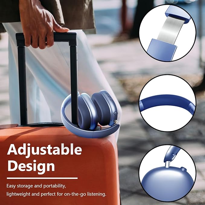 Y01 Wireless Over Ear Headphones, Noise Canceling Bluetooth 5.3 Headphones with Microphones,Hi-Res Audio,48H Playtime,Foldable,Breathable Soft Earpads for iOS/Android/Samsung/PC-Blue