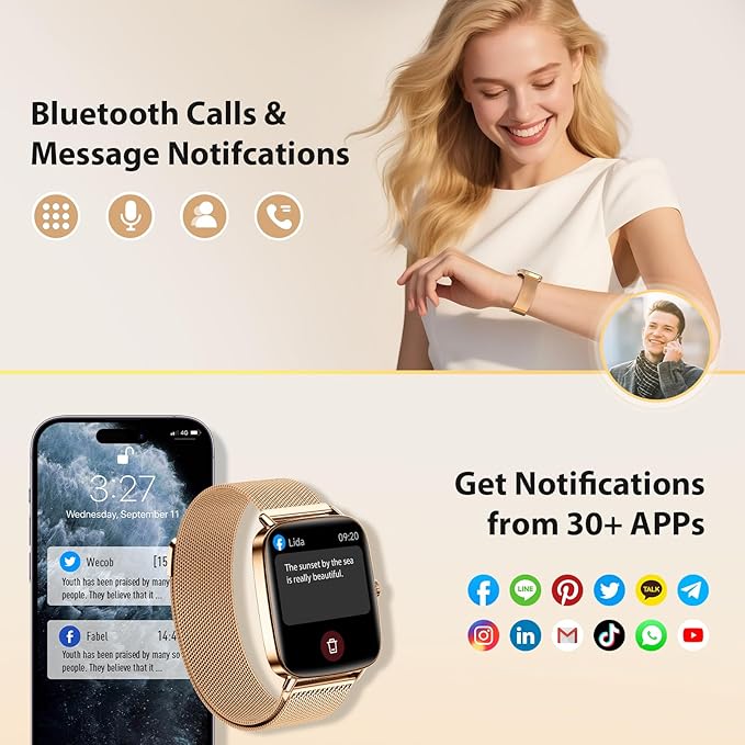 Smart Watch for Women Men, 2025 New Smartwatch (Answer/Make Call) for iPhone/Android, 1.85" HD Dynamic Dial Fitness Tracker with 110+ Sport Modes, Sleep/Health Monitor, IP68 Waterproof, Gold