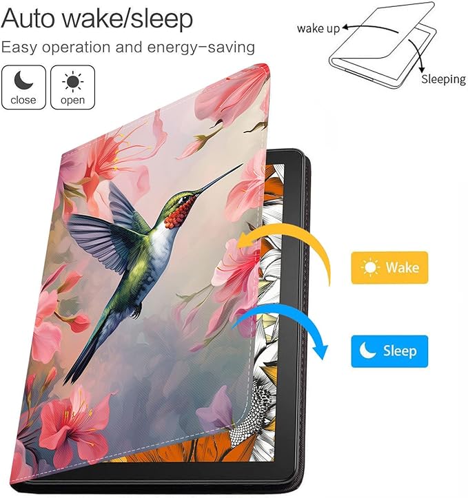 Case for Samsung Galaxy Tab A9 Plus 11 Inch 2023 Model (SM-X210/X216/X218), Slim Lightweight PU Leather Stand Cover with Auto Wake/Sleep, Hummingbird Flowers