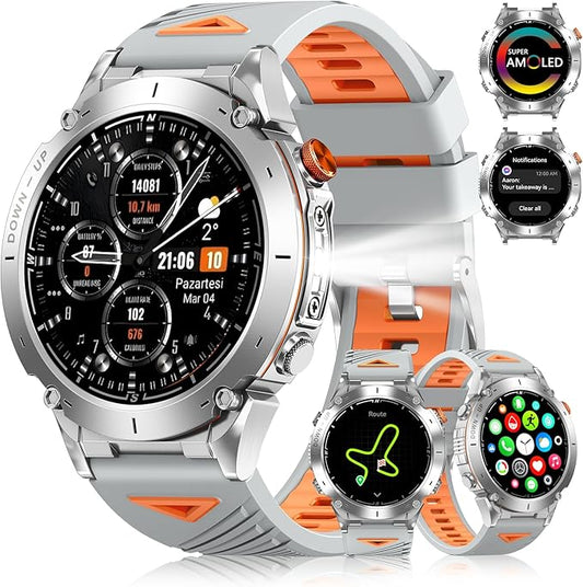 GPS Military Smart Watch for Men with Bluetooth Call, 1.43" AMOLED Waterproof Fitness Tracker with Heart Rate/Sleep Monitor/Flashlight, 170+ Sports Modes, 730mAh Battery for Android/iOS