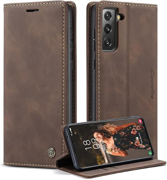 for Samsung Galaxy S21 FE Case, Flip Wallet Leather Case with Card Holder Magnetic Closure Shockproof Kickstand Protective Phone Cases Cover for Samsung S21 FE,Coffee