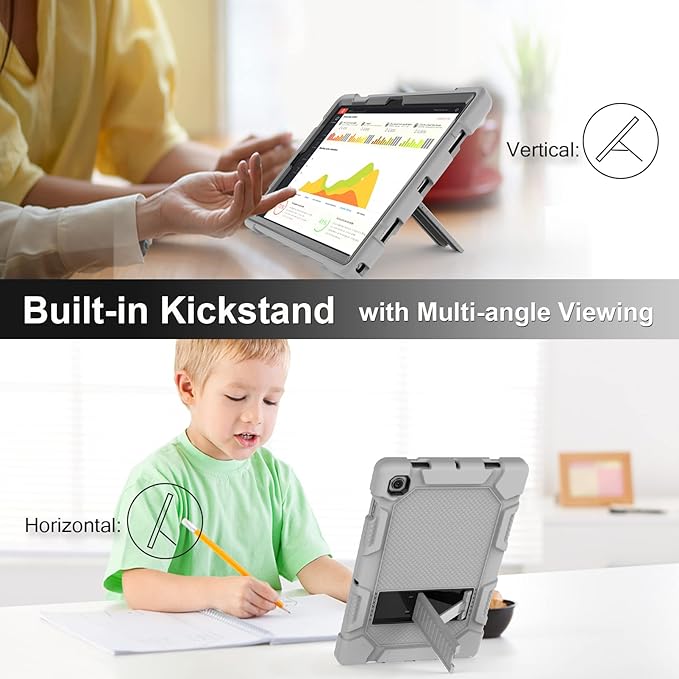 Samsung Galaxy Tab A8 Case with Kickstand, Hybrid Shockproof Rugged Cover for Samsung A8 Tablet 10.5 Inch (SM-X200/X205/X207), Gray+Black