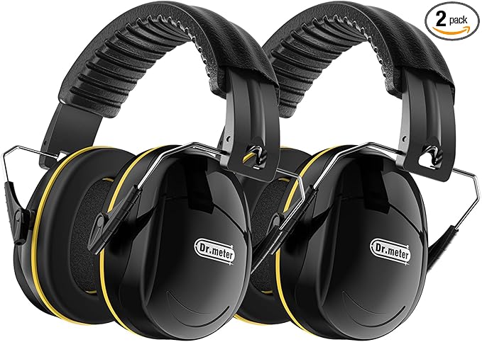 Dr.meter Hearing Protection Ear Muffs, 31dB Noise Reduction Safety Earmuffs with Adjustable Headband for Adults Kids Autism Sensory, Ear Muff for Yard Work, Mowing or Hunting Black 2PACK