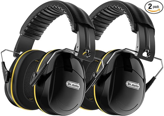 Dr.meter Hearing Protection Ear Muffs, 31dB Noise Reduction Safety Earmuffs with Adjustable Headband for Adults Kids Autism Sensory, Ear Muff for Yard Work, Mowing or Hunting Black 2PACK