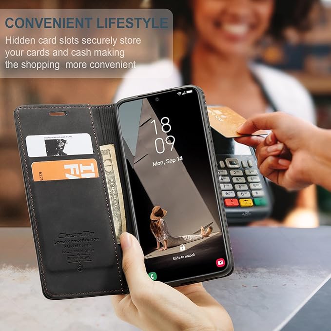 for Samsung Galaxy S21 FE Case, Flip Wallet Leather Case with Card Holder Magnetic Closure Shockproof Kickstand Protective Phone Cases Cover for Samsung S21 FE,Black