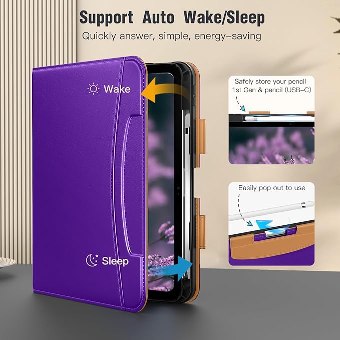 MoKo for iPad (A16) 11th Generation Case 11 inch 2025, iPad 10th Generation Case 10.9" 2022 with Pencil Holder & Pocket, Premium Leather Folio Stand Cover, Multiple Viewing Angles, Purple Violet