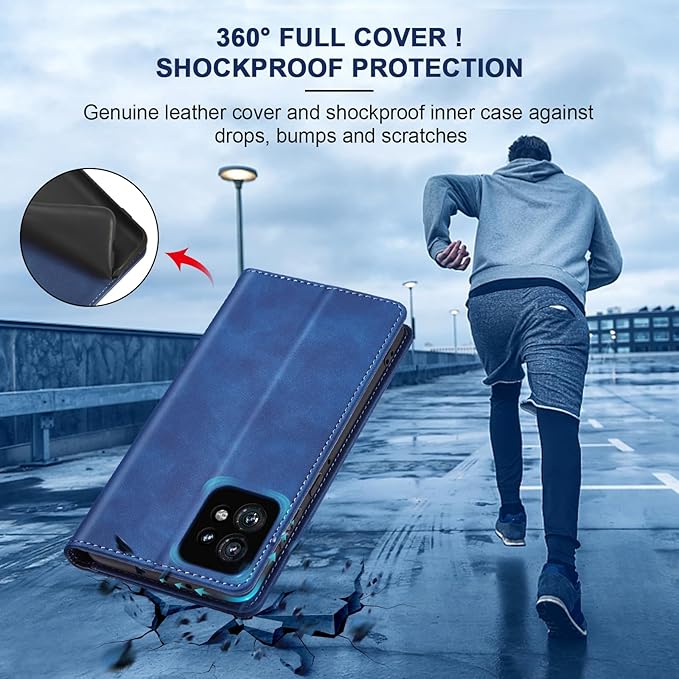 Jasonyu Flip Wallet Case for Motorola Edge+ (2023)/Moto Edge Plus (2023),Leather Magnetic Folio Cover with Card Holder,Kickstand - TPU Shockproof Durable Protective Phone Case,Blue