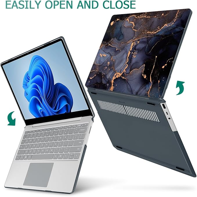 Tuiklol Case for 12.4 Inch Microsoft Surface Laptop Go 3/2 / 1 2023-2020 Releases, Plastic Hard Shell Case with Screen Protector and Keyborad Cover +Dust Plugs Model 2013/1943, Black Marble