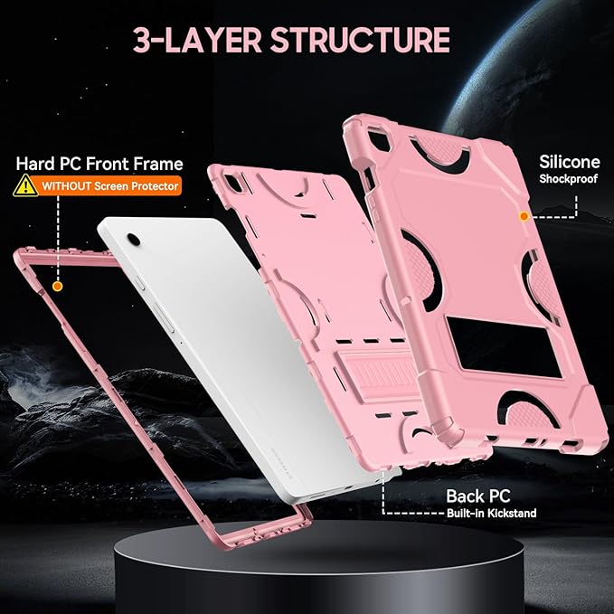Case for Samsung Galaxy Tab A9+ 11 Inch 2023 Model (X210/X216/X218), Heavy Duty Shockproof Rugged Protective Case for Galaxy Tab A9 Plus Tablet (Rose Gold)