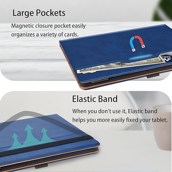 Case for Samsung Galaxy Tab S10 Lite/ S10 FE/ S9 FE 5G 10.9 Inch/Tab S9 11 Inch, PU Leather with Built-in S Pen Holder Magnetic Multi-Angle Stand Cover for Man,Woman,Blue