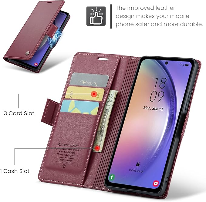 for Samsung Galaxy A54 5G Case, Premium PU Leather Wallet Case Flip Cover with [RFID Blocking][Card Holder][Stand Function] Shockproof Protective for Samsung Galaxy A54, Red