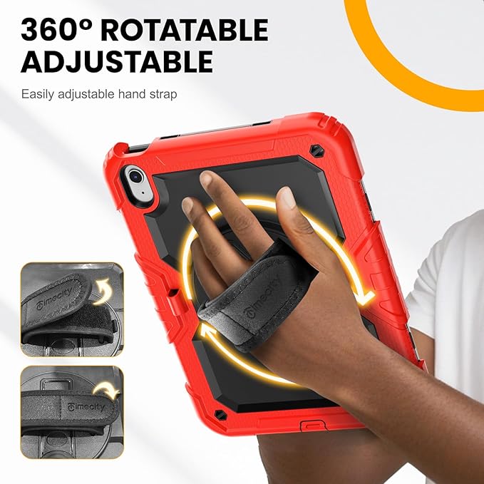 timecity for iPad (A16) 11th/ 10th Generation Case 11''/ 10.9 Inch (2025/2022) - Heavy Duty Protective Cover with Screen Protector, Stand, Shoulder Strap & Pencil Holder | Kids-Friendly - Red