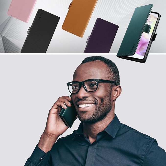 Wallet Flip Case for Samsung Galaxy A35 5G - [RFID Blocking] Luxury PU Leather Card Holder Magnetic Phone Cover with Kickstand,Shockproof Protective Case,Green