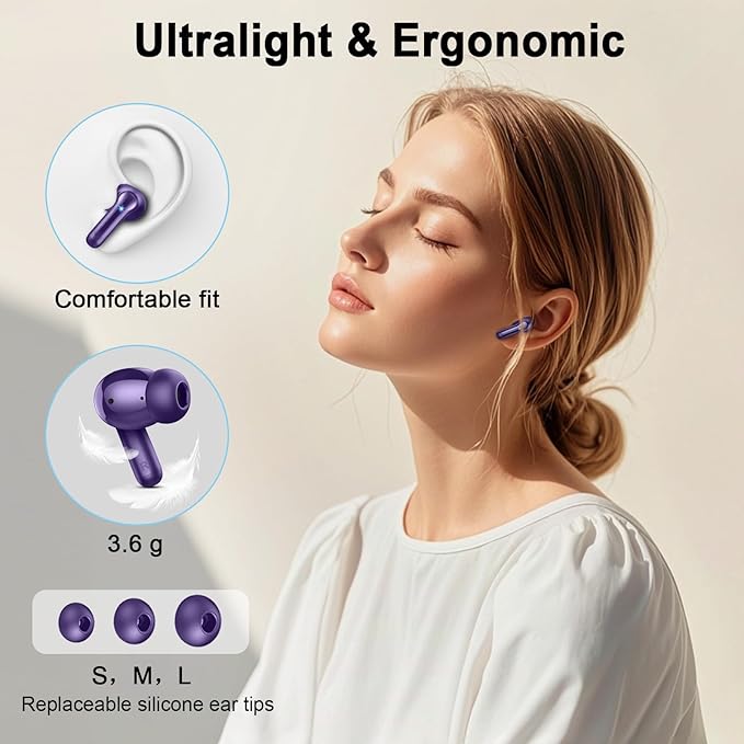 Wireless Headphones Bluetooth 5.4 Earbuds, 2025 Ear Buds Deep Bass Hi-Fi Stereo, 4 ENC Noise Cancelling Mic, 40Hrs USB Fast Charging in-Ear Earphones, IP-X7 Waterproof Workout Sport for Android iOS