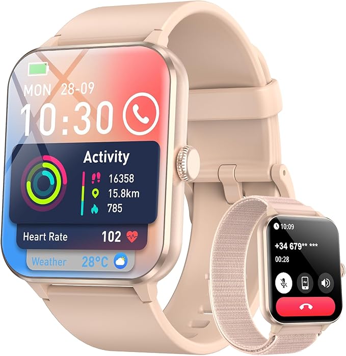 Blackview 2025 Fitness Tracker (Answer/Make Calls), Smart Watch for Men and Women with Heart Rate/SpO2/Sleep Monitor/2 Straps, 100+ Sports Modes, IP68 Waterproof Activity Tracker for Android/iPhone