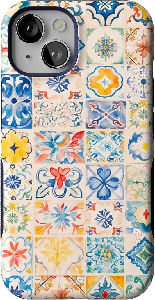 Casely iPhone 14 Case | Tuscan Tiles | Dolce Vita | Bold Protective Design | Compatible with MagSafe