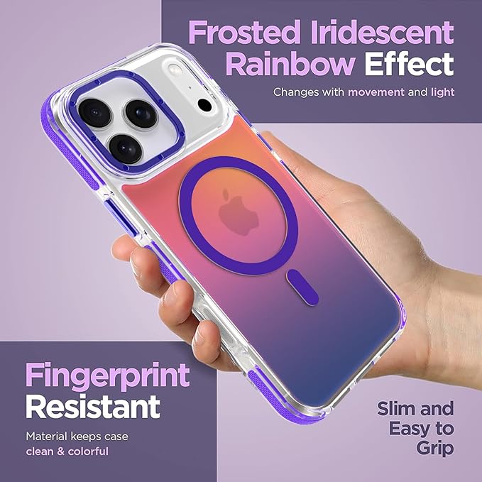 MOWIME Magnetic Case for iPhone 17 Pro [Compatible with Magsafe] [Cute Fashion Fluorescent Design] [1 Screen Protector] Slim Translucent Matte Case for iPhone 17 Pro 6.3" 2025, Purple