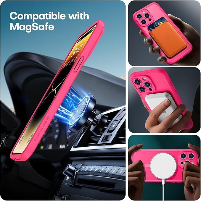 ImpactStrong Magnetic Guard Designed for iPhone 14 Pro Max Case [Camera Protection] [Military Grade Drop Tested] [Compatible with MagSafe] Slim Translucent Matte Phone Case (6.7") - Hot Pink