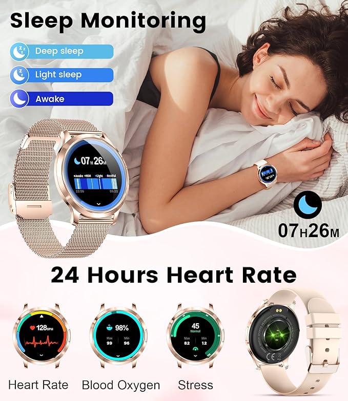 SUNKTA Smart Watch for Women(Dial/Answer Call), 1.32" AMOLED HD Display, 100+ Sports Mode Fitness Tracker Watch, 5ATM Waterproof/IP68/Sleep Smartwatch Women, iOS Android Smart Watches for Women