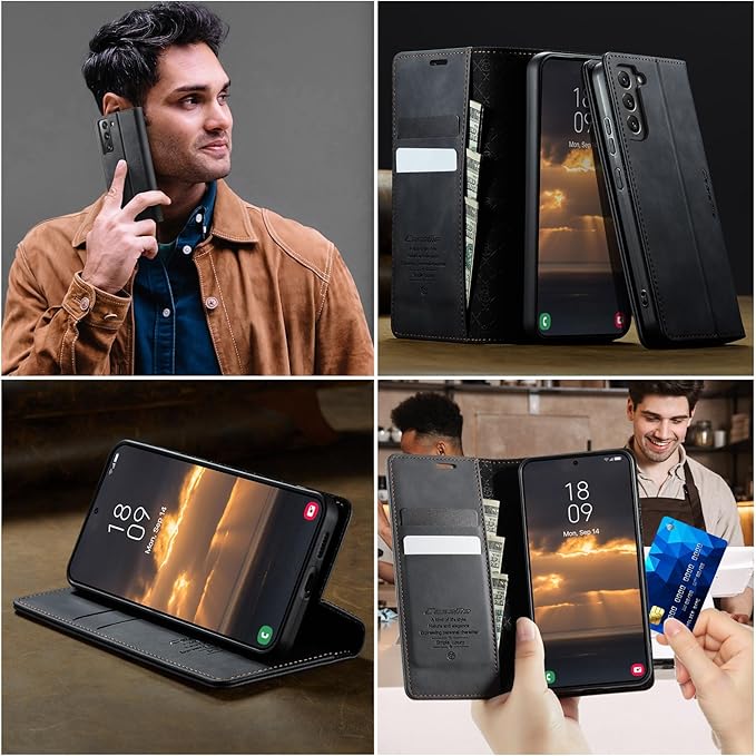 Wallet Case for Samsung Galaxy S22 Leather Wallet Flip Cover with Card Holder, Kickstand, Magnetic Closure, RFID Blocking TPU Shockproof Phone Case Compatible with S22, Black