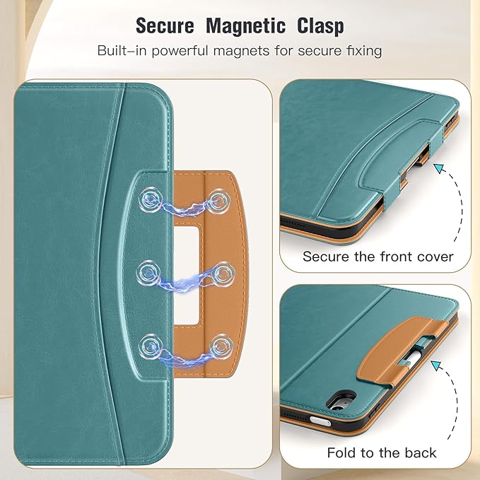 MoKo for iPad (A16) 11th Generation Case 11 inch 2025, iPad 10th Generation Case 10.9" 2022 with Pencil Holder & Pocket, Premium Leather Folio Stand Cover, Multiple Viewing Angles, Turquoise