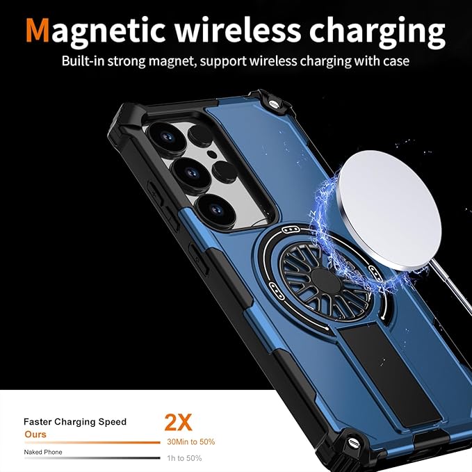Magnetic Case for Galaxy S22 Ultra, Built-in Stand [Compatible with Mag-Safe] Shockproof Protective Cover Case for Samsung Galaxy S22 Ultra/S23 Ultra Blue