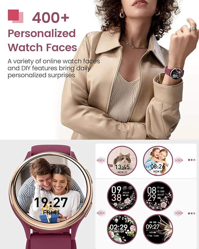 Smart Watch, Smart Watches for Women Men with 400+ Watch Face, 70+ Sport Modes, 24/7 Heart Rate, Sleep Monitor, Answer/Make Calls, Waterproof Activity Fitness Tracker for Android & iPhone (Wine Red)