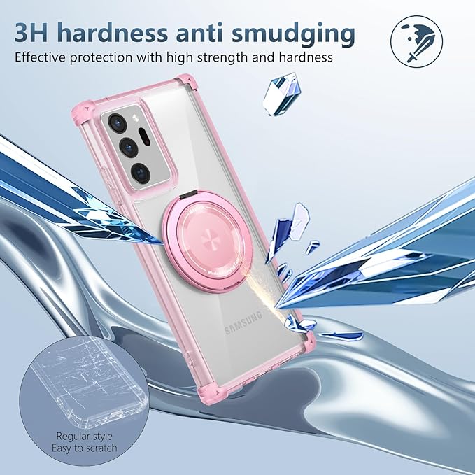 Magnetic for Samsung Galaxy Note 20 Ultra Case Compatible with MagSafe Wireless Charging,with Screen Protector,Phone Case Built-in 360°Kickstand Shockproof Military Grade Drop Protection Pink