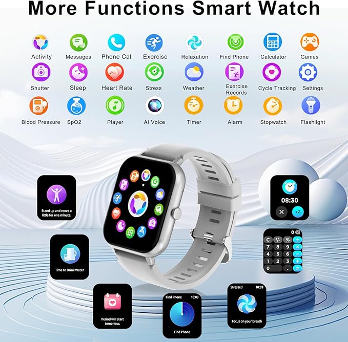 Smart Watch for Men Women Compatible with iOS Android Phone,1.83" Full Touchscreen IP68 Waterproof Smartwatch,Fitness Tracker with Make/Recive Call 123+ Sport Modes Heart Rate/Sleep Monitor